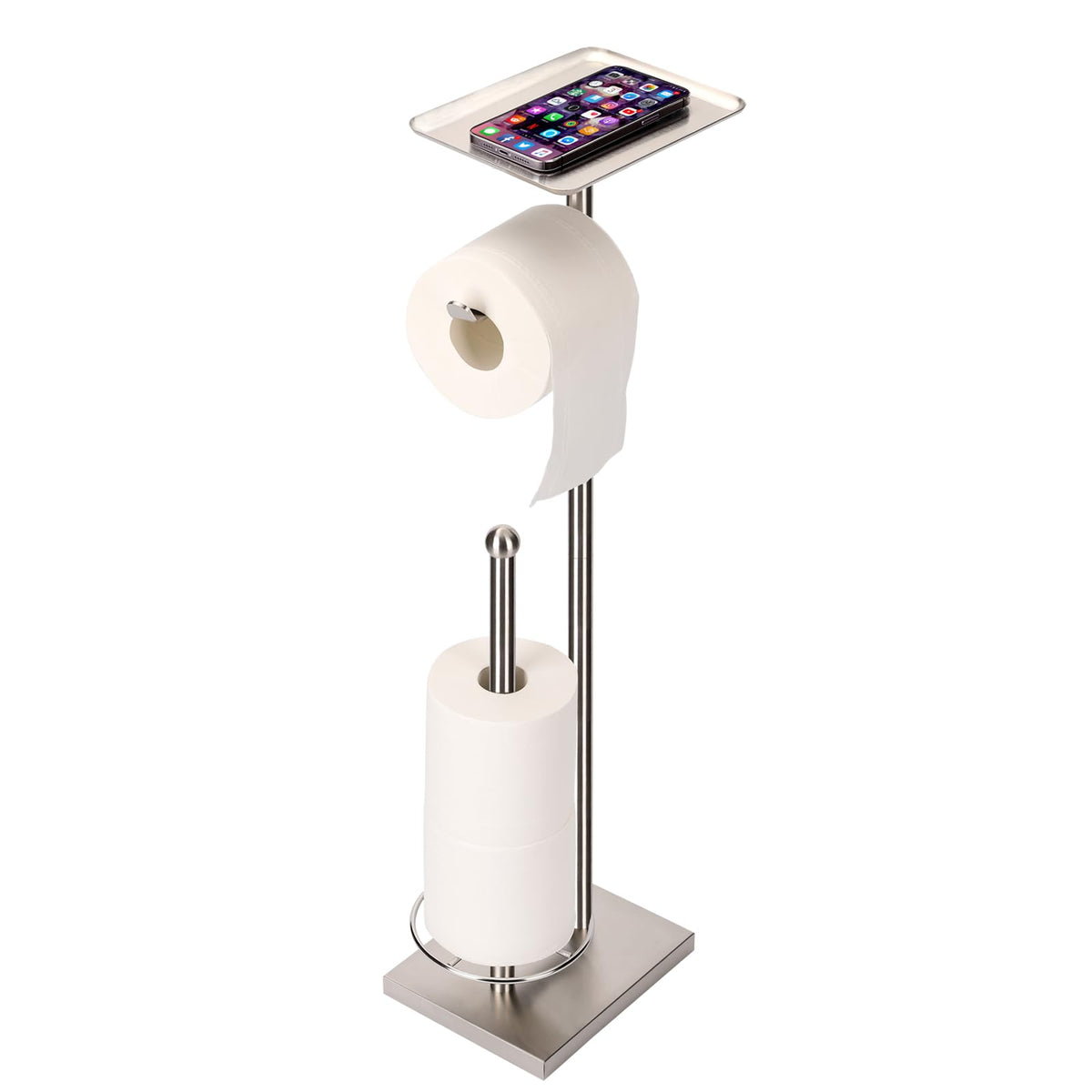 Sfemn toilet paper holder with tray top holds phone or sanitizer for easy reach