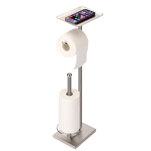 Sfemn toilet paper holder with tray top holds phone or sanitizer for easy reach