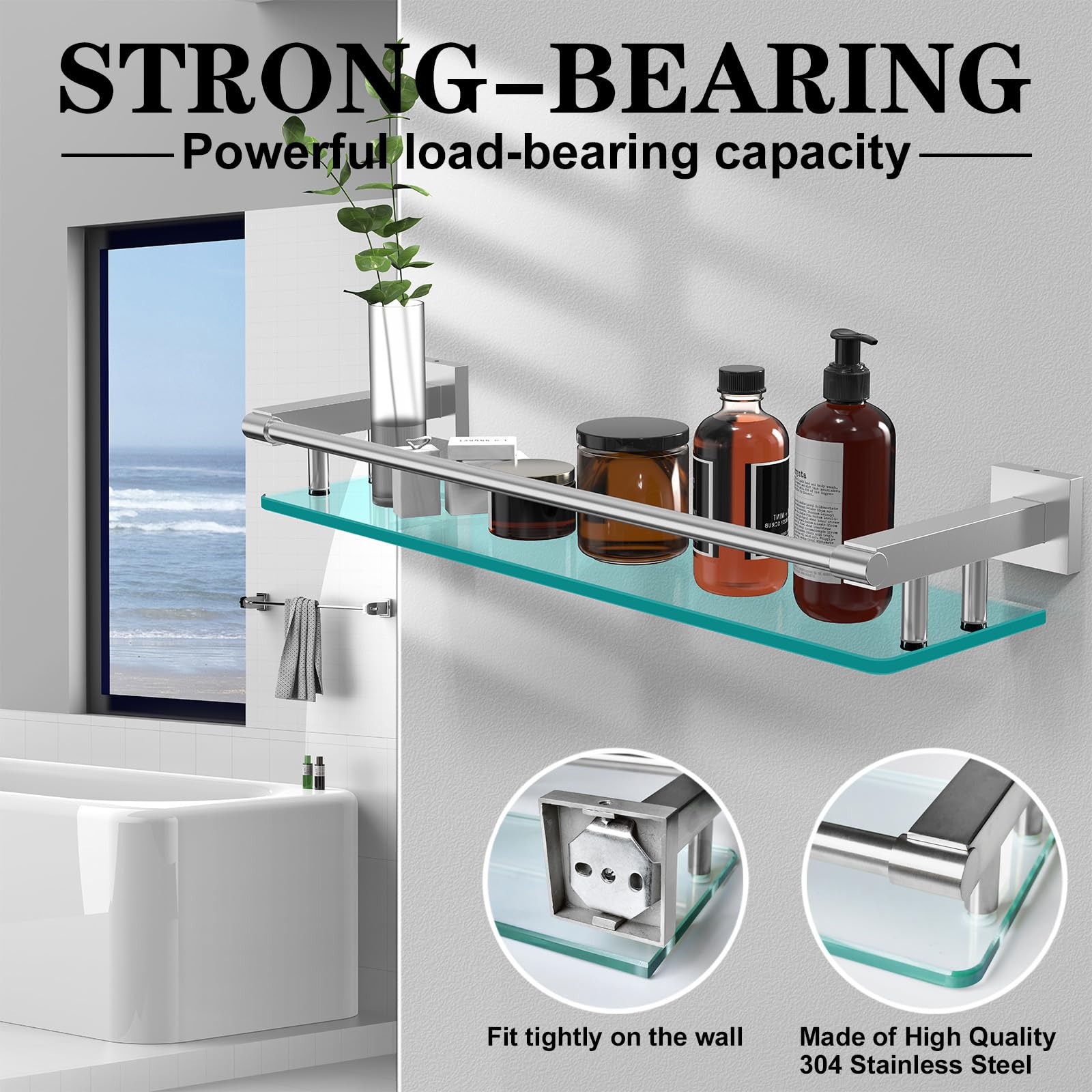 SFGSOWOR easy install glass shelf with four holes and hardware