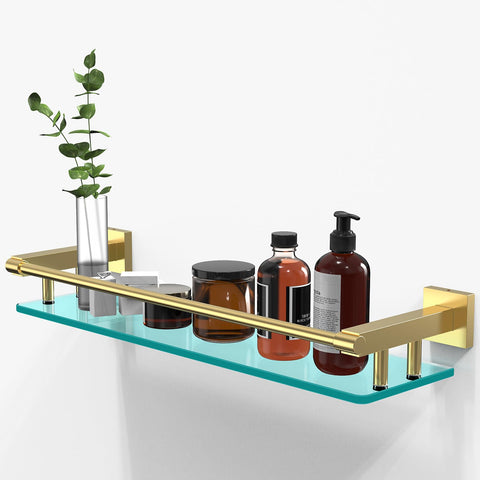 SFGSOWOR glass shelf overall view highlights tempered glass durability in a modern bathroom.