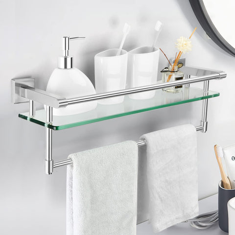 SFGSOWOR tempered glass shelf wall mount keeps toiletries organized and visible
