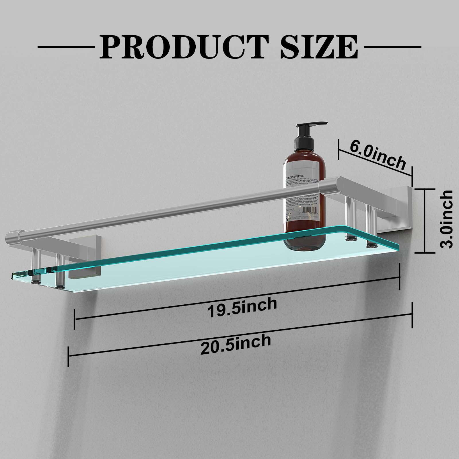 SFGSOWOR wall-mounted tempered glass shelf in brushed nickel finish for towels