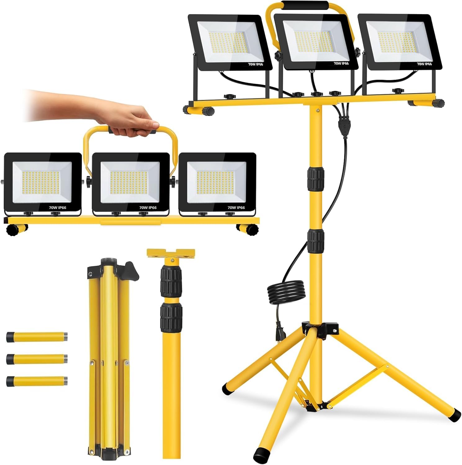 SGNJT 21000-lumen three-head work light on a stand for wide-area illumination