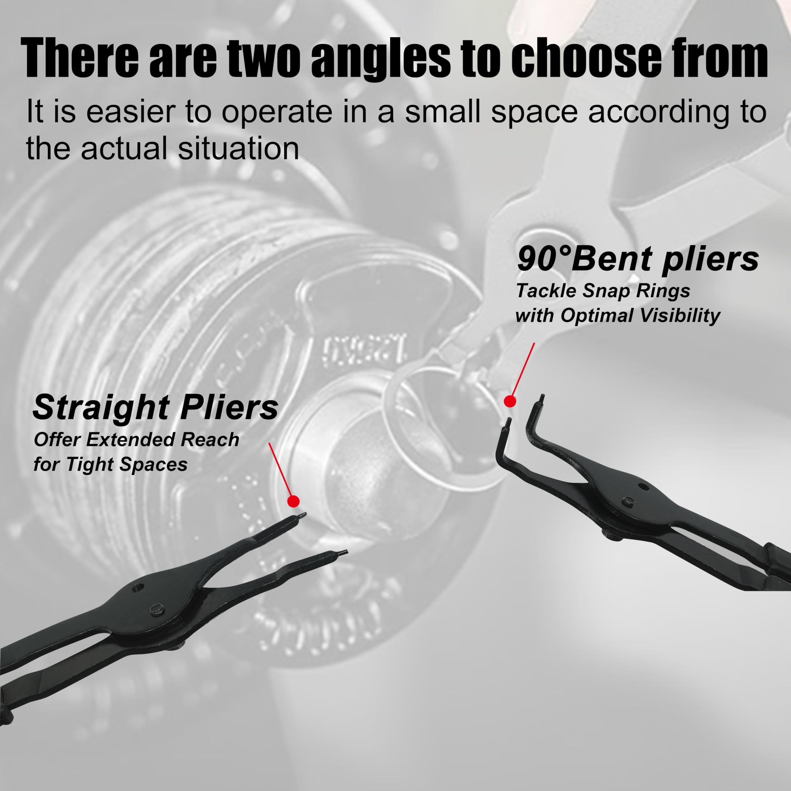 8-1/2 inch bent pliers with small tips for tight fits.