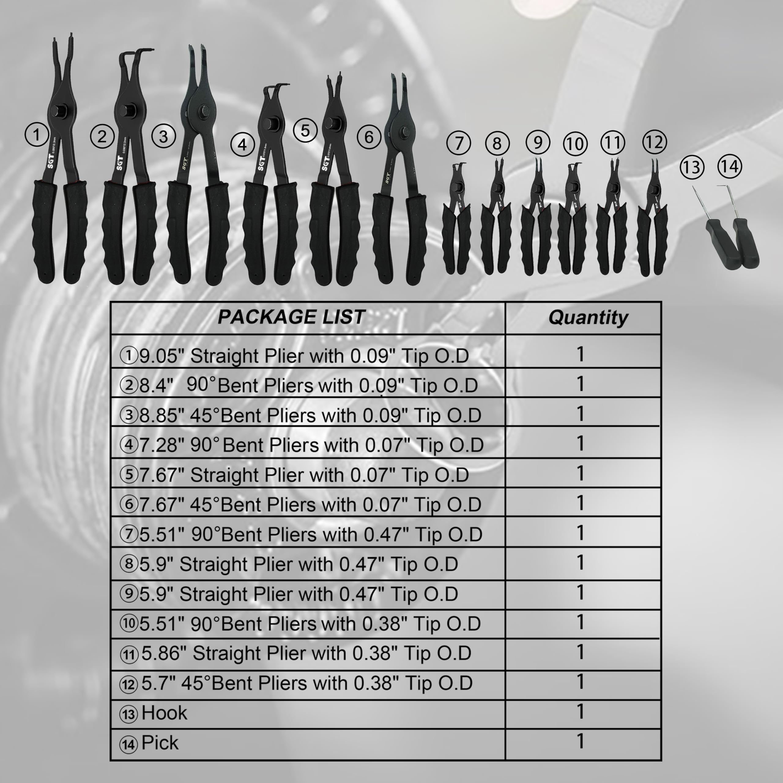 SGT Snap Ring Pliers 90° 5.6 in 0.04 in tip for delicate rings