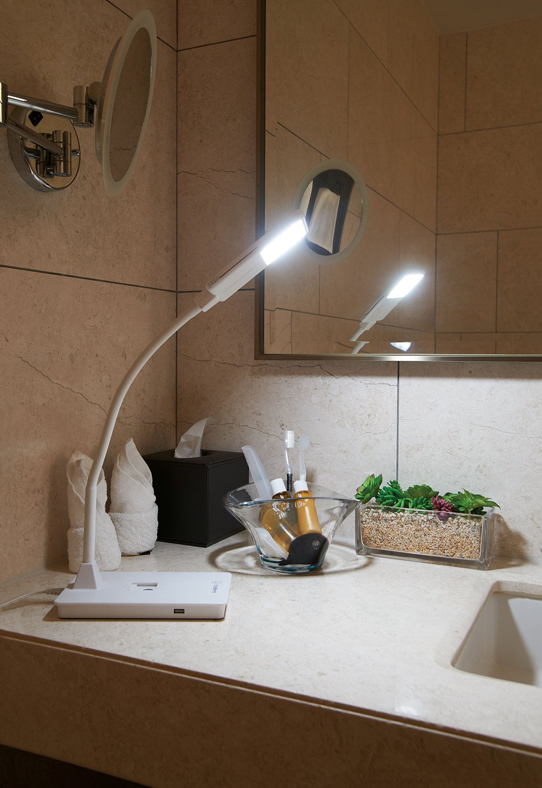 SHABBOSLITE LED Table Lamp White bedroom setup with adjustable light