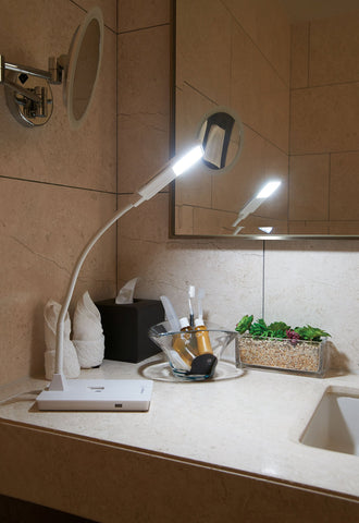 SHABBOSLITE LED Table Lamp White bedroom setup with adjustable light