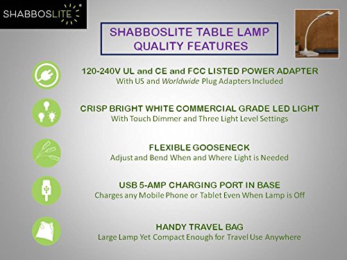 SHABBOSLITE LED Table Lamp White travel bag for easy transport