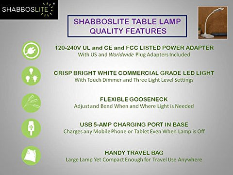 SHABBOSLITE LED Table Lamp White travel bag for easy transport