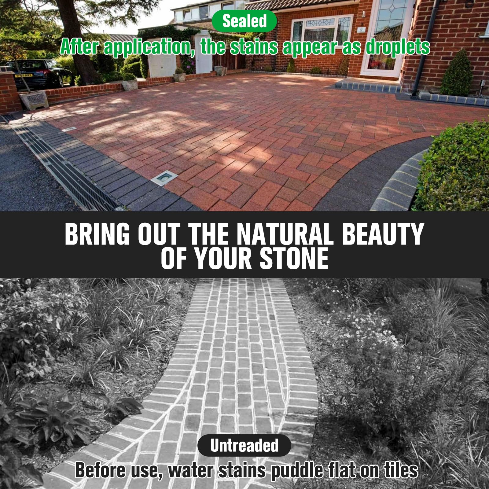 Shabebe Premium Stone Sealer on a driveway providing water resistance and UV protection