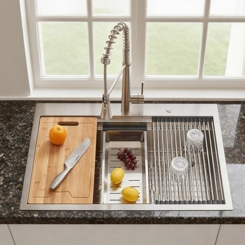 SHACO brushed nickel finish adds a durable, stylish kitchen aesthetic.