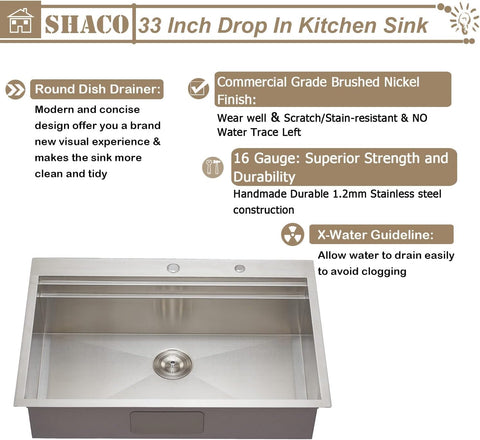 SHACO included cutting board and accessories expand on-sink functionality.