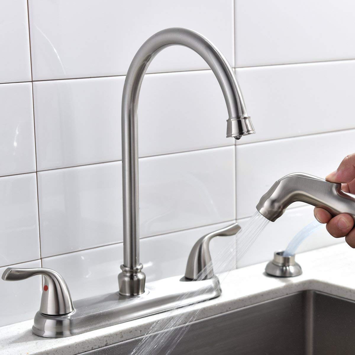 SHACO 360-degree swivel spout reaches every corner of the sink.