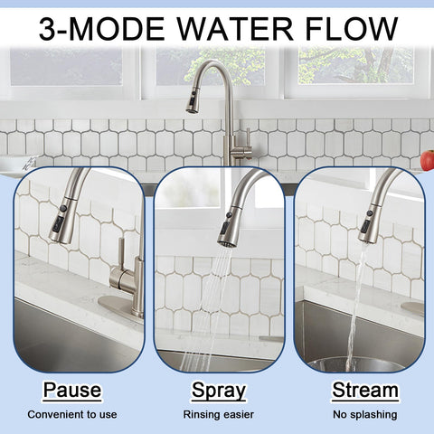 SHACO spray head settings illustrate stream, spray, and pause modes