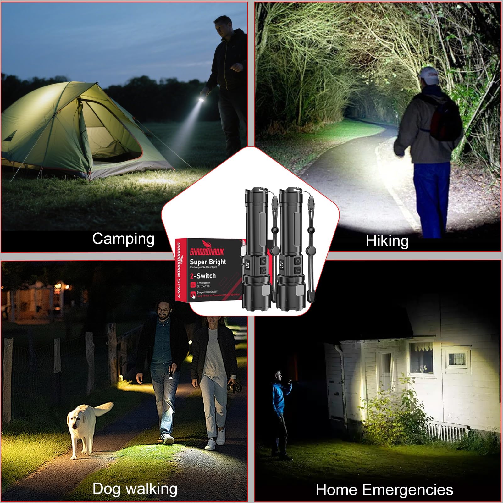Shadowhawk 2-pack kit includes batteries, cables, lanyards for ready use anywhere.