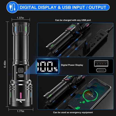 Shadowhawk S1007 LCD display close-up shows battery percentage for planning recharges.