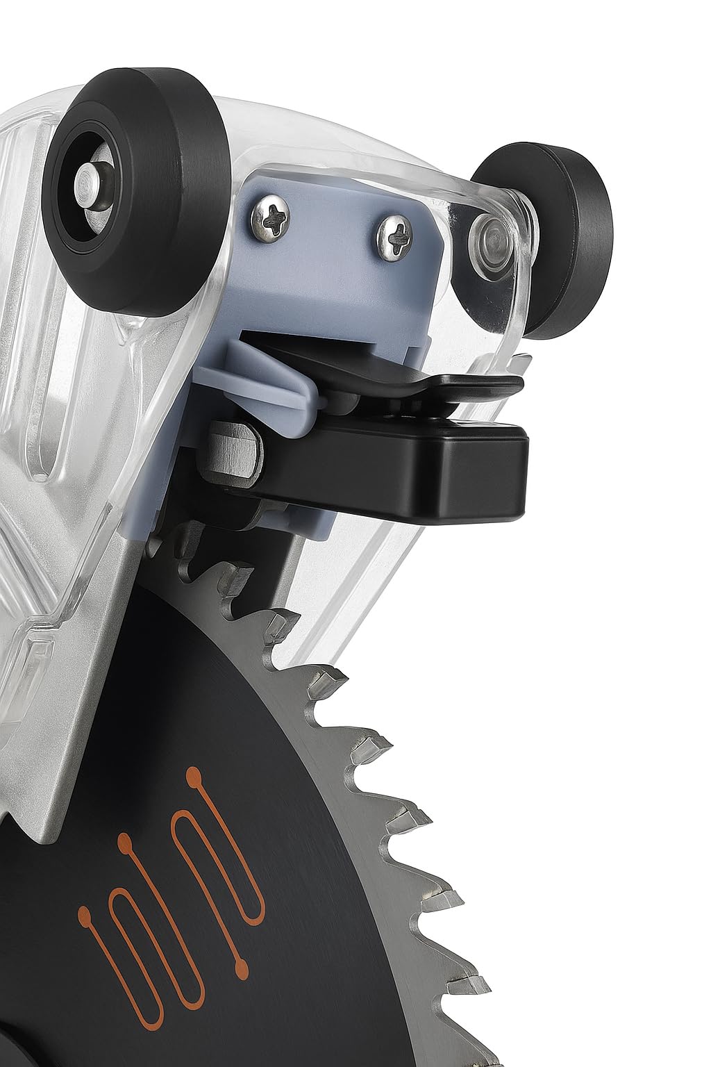 ShadowSled Shadow Light mounts on Bosch GCM12SD, casting a precise shadow line for accurate cuts.