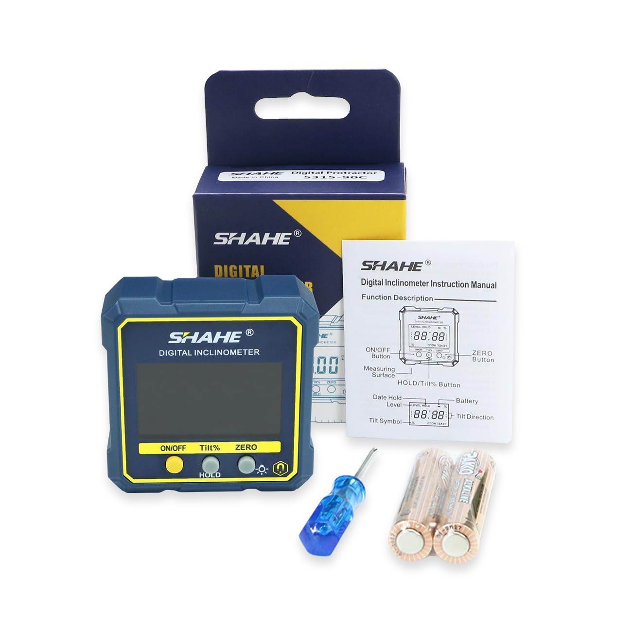 SHAHE packaging includes batteries and accessories for immediate use