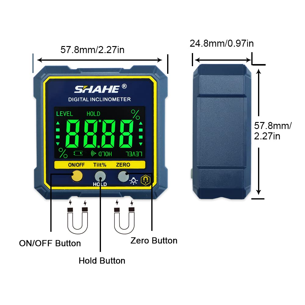 SHAHE digital angle gauge backlit display for easy readings in low light
