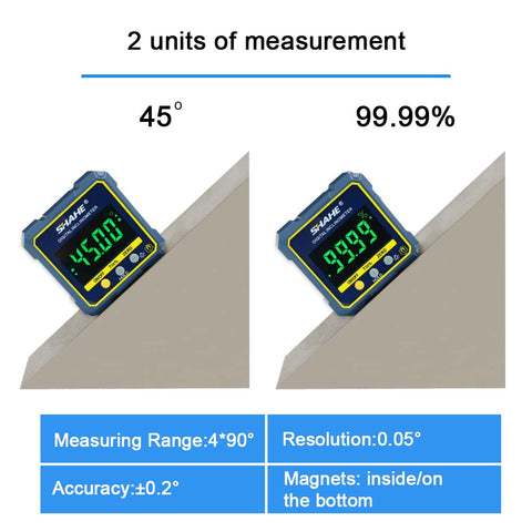 SHAHE inclinometer with HOLD and ZERO for quick relative angle setup