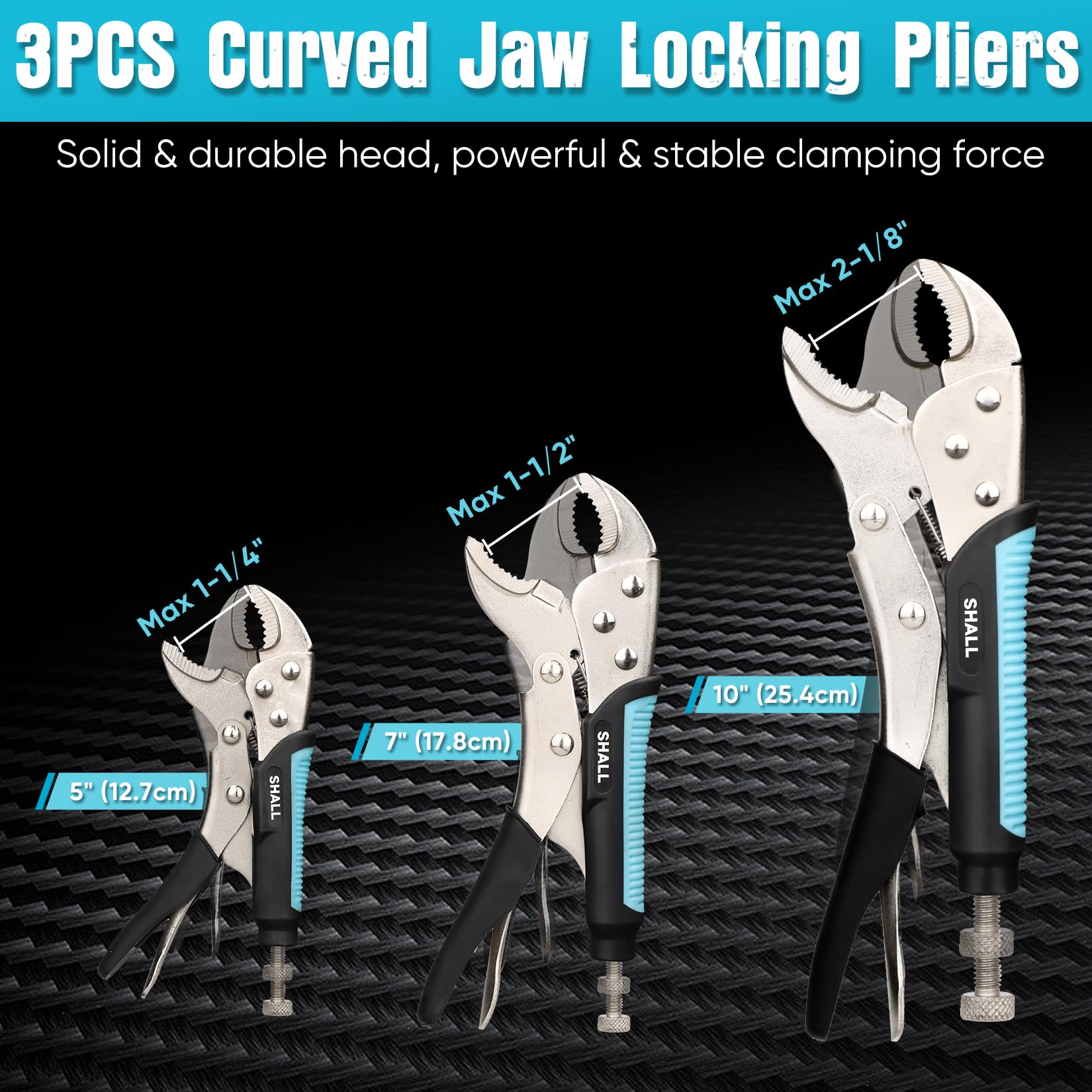 SHALL 10-inch curved jaw locking pliers reach stubborn components.