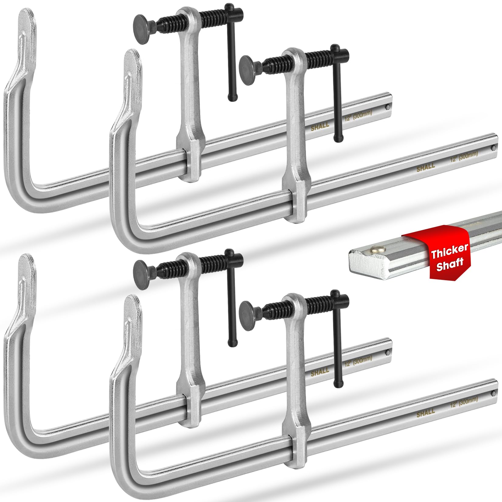 Shall 12in heavy-duty bar clamp provides secure grip for woodworking joints