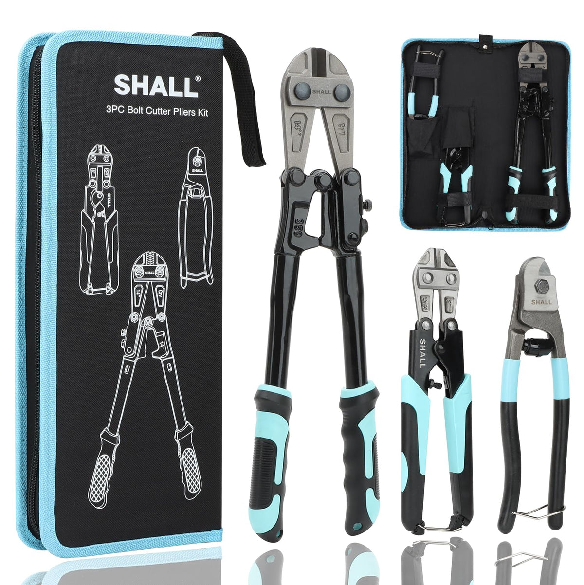 SHALL 14-inch bolt cutter with strong jaws for heavy-duty cuts.