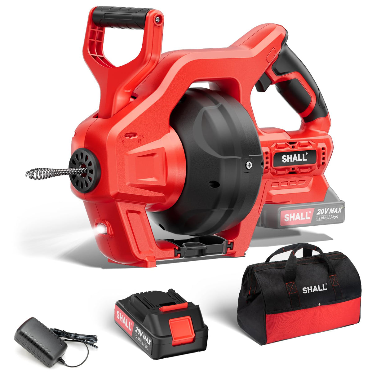 SHALL 20V cordless drain auger with 25ft cable clears deep clogs in sinks