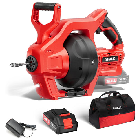 SHALL 20V cordless drain auger with 25ft cable clears deep clogs in sinks