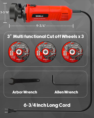 SHALL 3inch cut-off tool accessories-pack includes wheels and wrenches for versatile setups.
