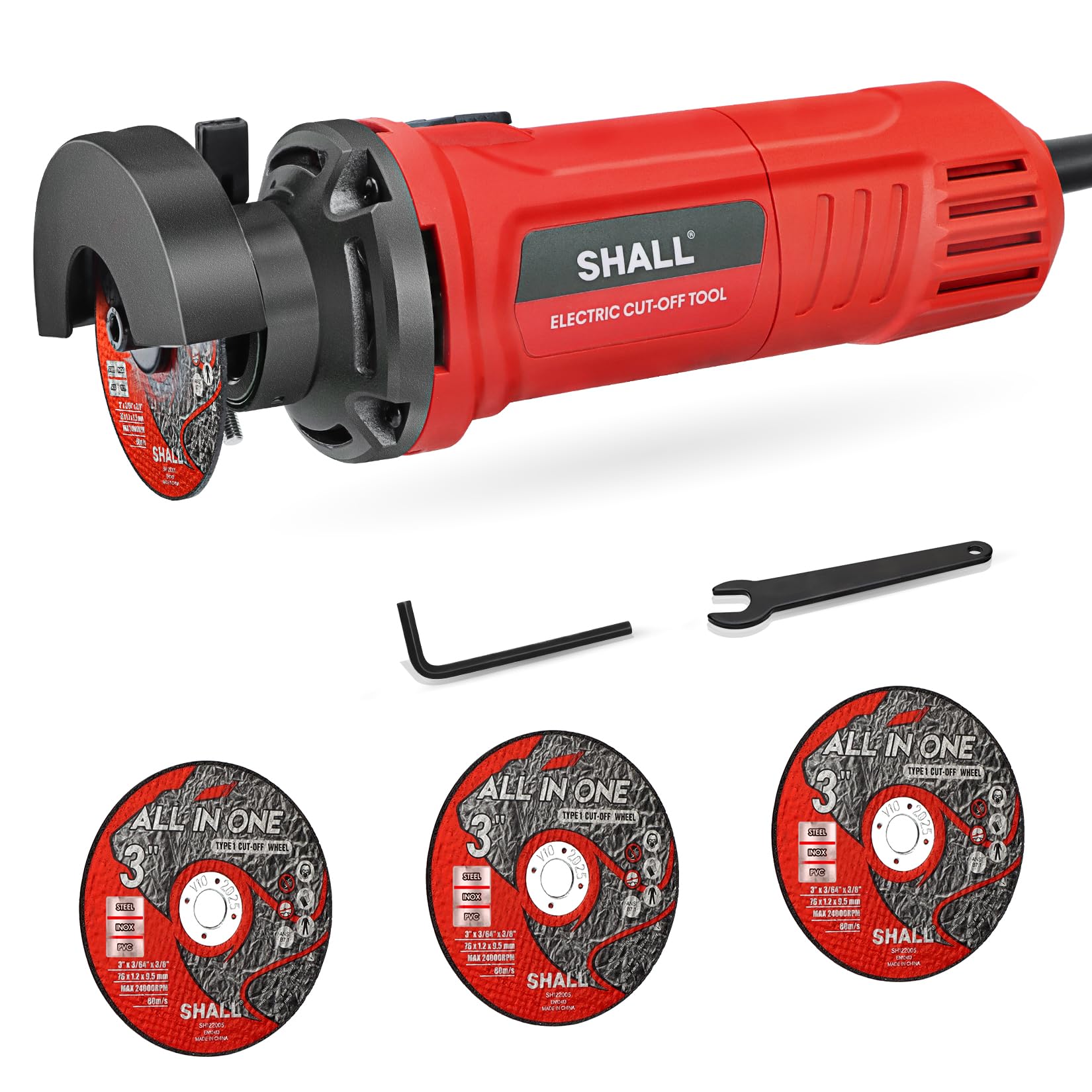 SHALL 3inch cut-off tool side view shows compact ergonomics for precise cuts.