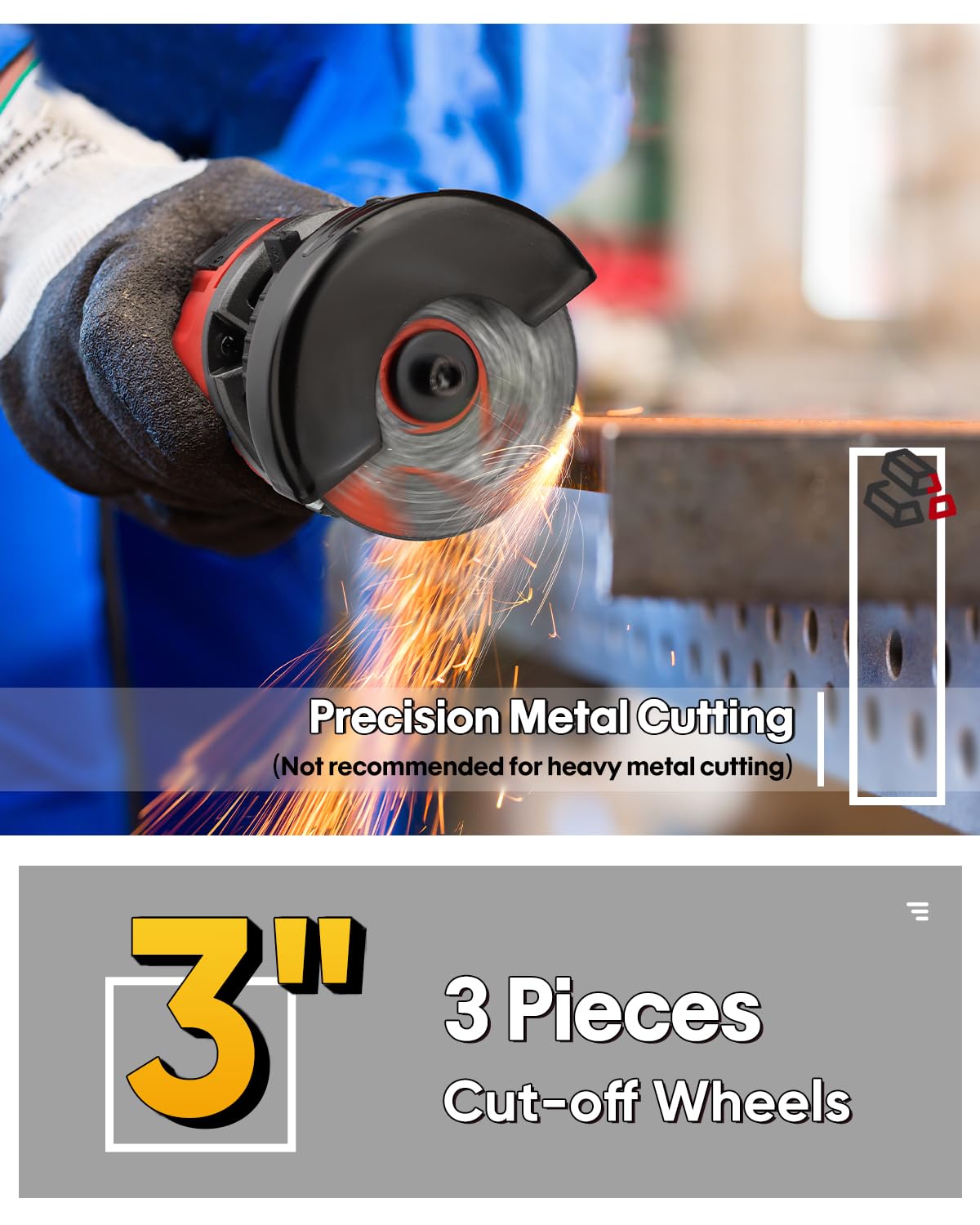 SHALL 3inch cut-off tool vent-dust-ejection keeps worksite cleaner during metal cutting.
