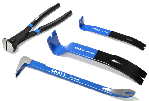 SHALL 4-piece pry bar set shown together for versatile DIY tasks