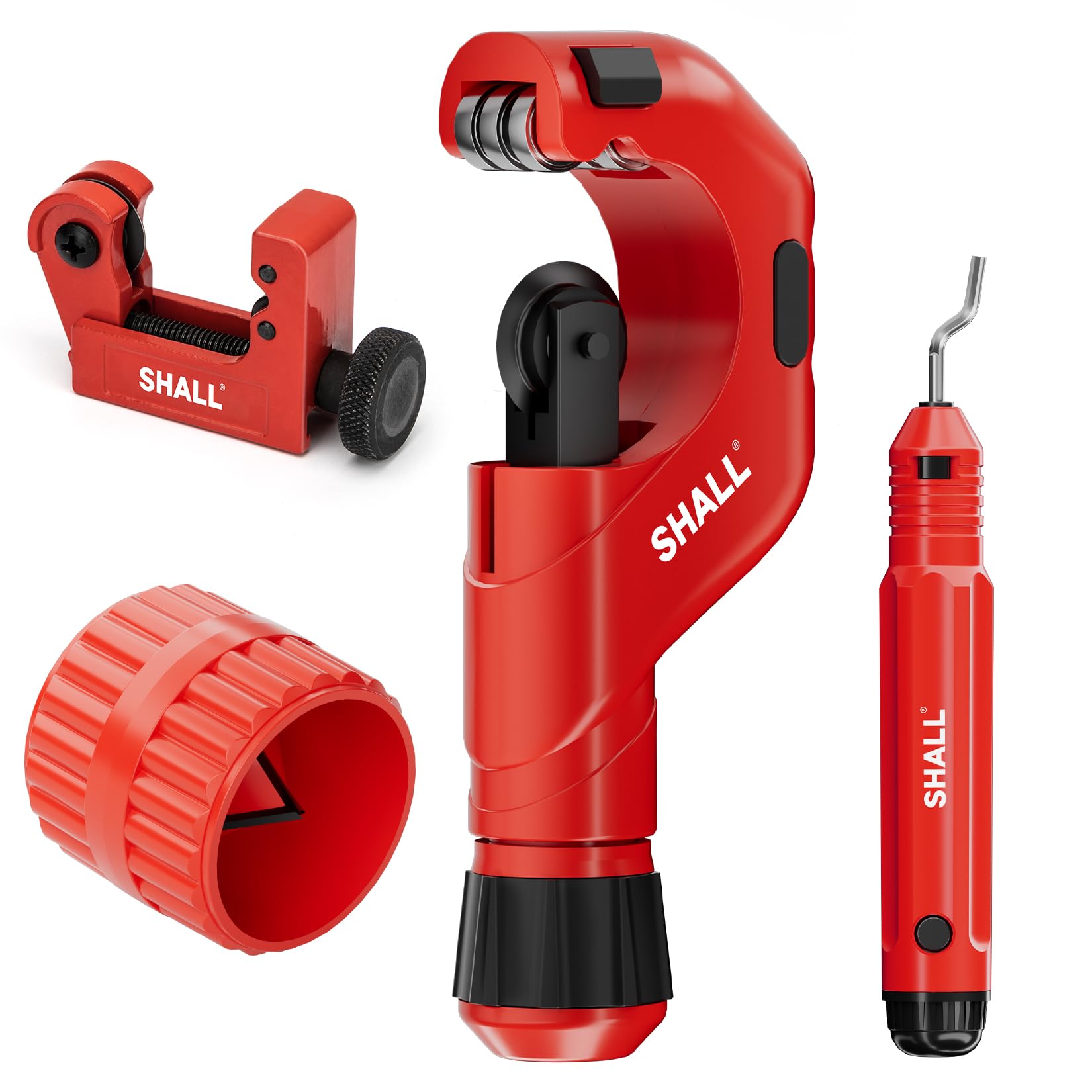 Shall 4-piece tubing cutter set for versatile plumbing tasks.