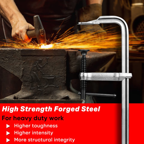SHALL 450lbs load-capacity bar clamp keeping metal and wood parts in place.