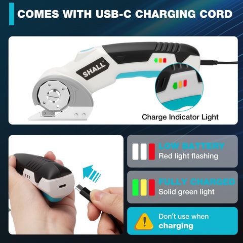 SHALL 4V cordless electric scissors battery indicator shows charge level.