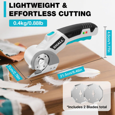 SHALL 4V cordless electric scissors lightweight, comfortable grip for extended use.