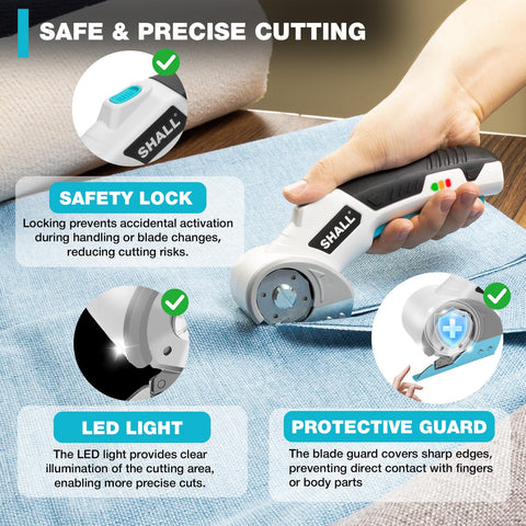 SHALL 4V cordless electric scissors safety lock enhances safe operation.