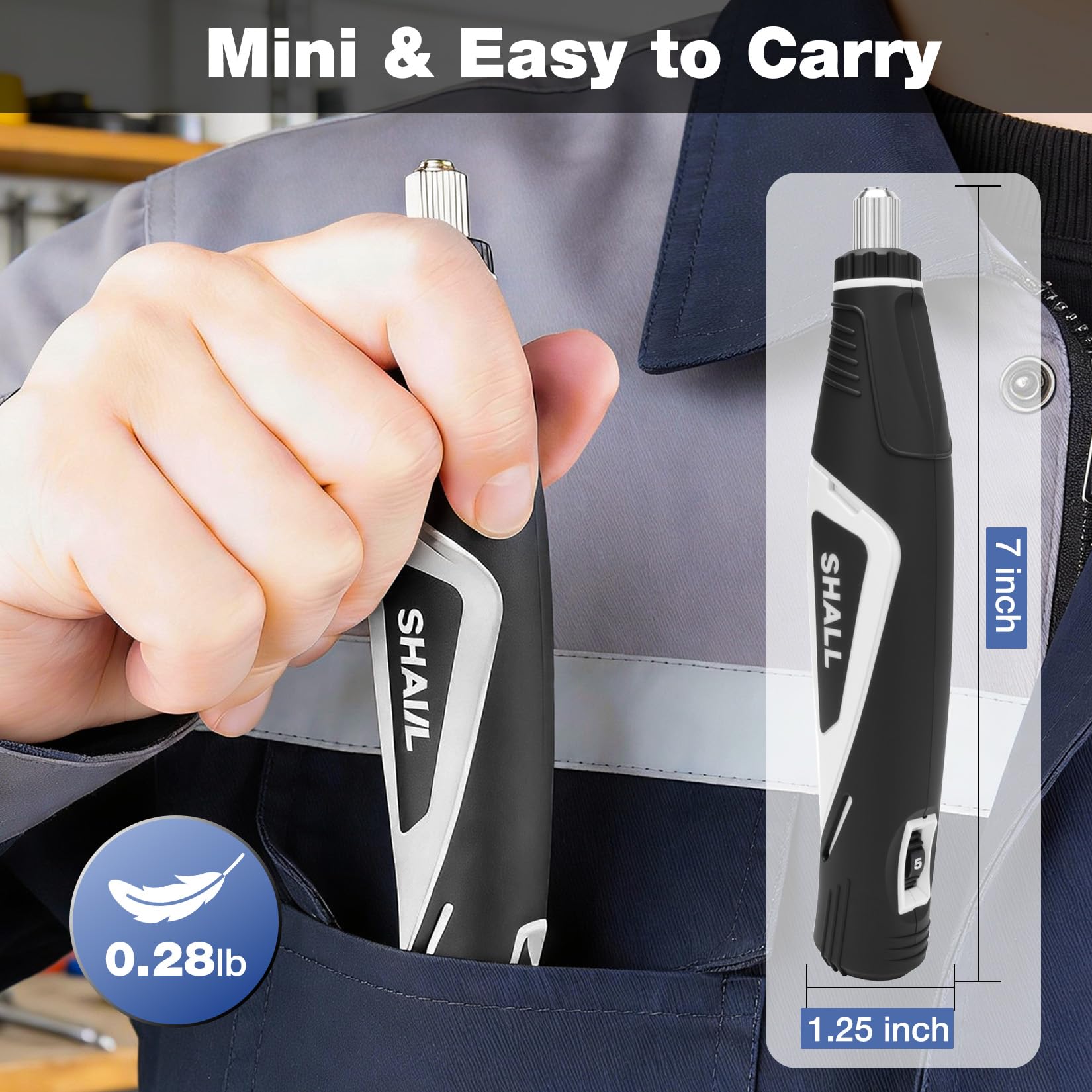Shall 8 sanding heads provide a broad range of shapes for tight spaces.