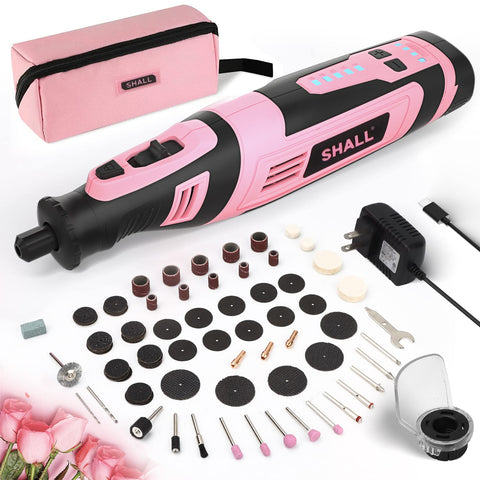 SHALL 8V cordless rotary tool pink bag enables portable projects.