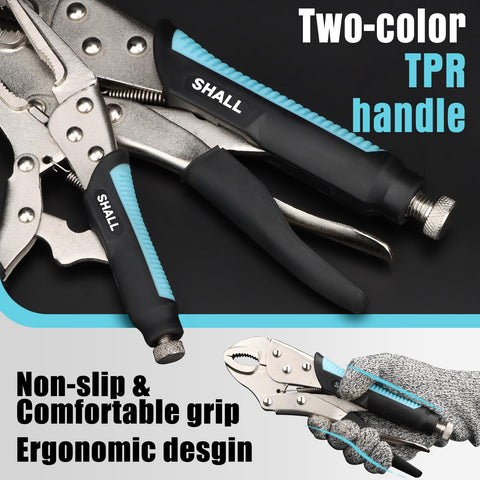 SHALL 9-1/2-inch long-nose locking pliers reach tight spaces.