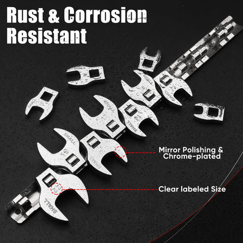 Access fasteners from top and side in tight spaces with SHALL crowfoot wrenches.