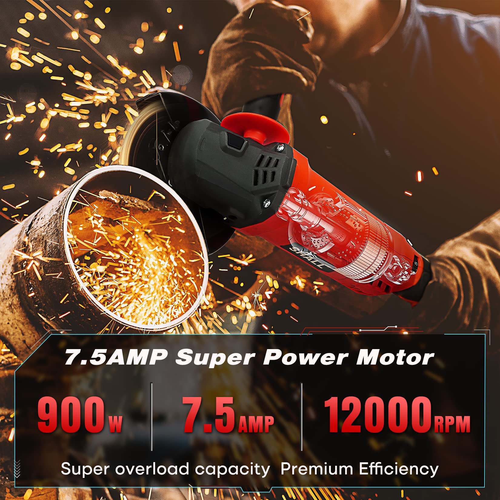 SHALL angle grinder at 12000 RPM no-load speed for quick work