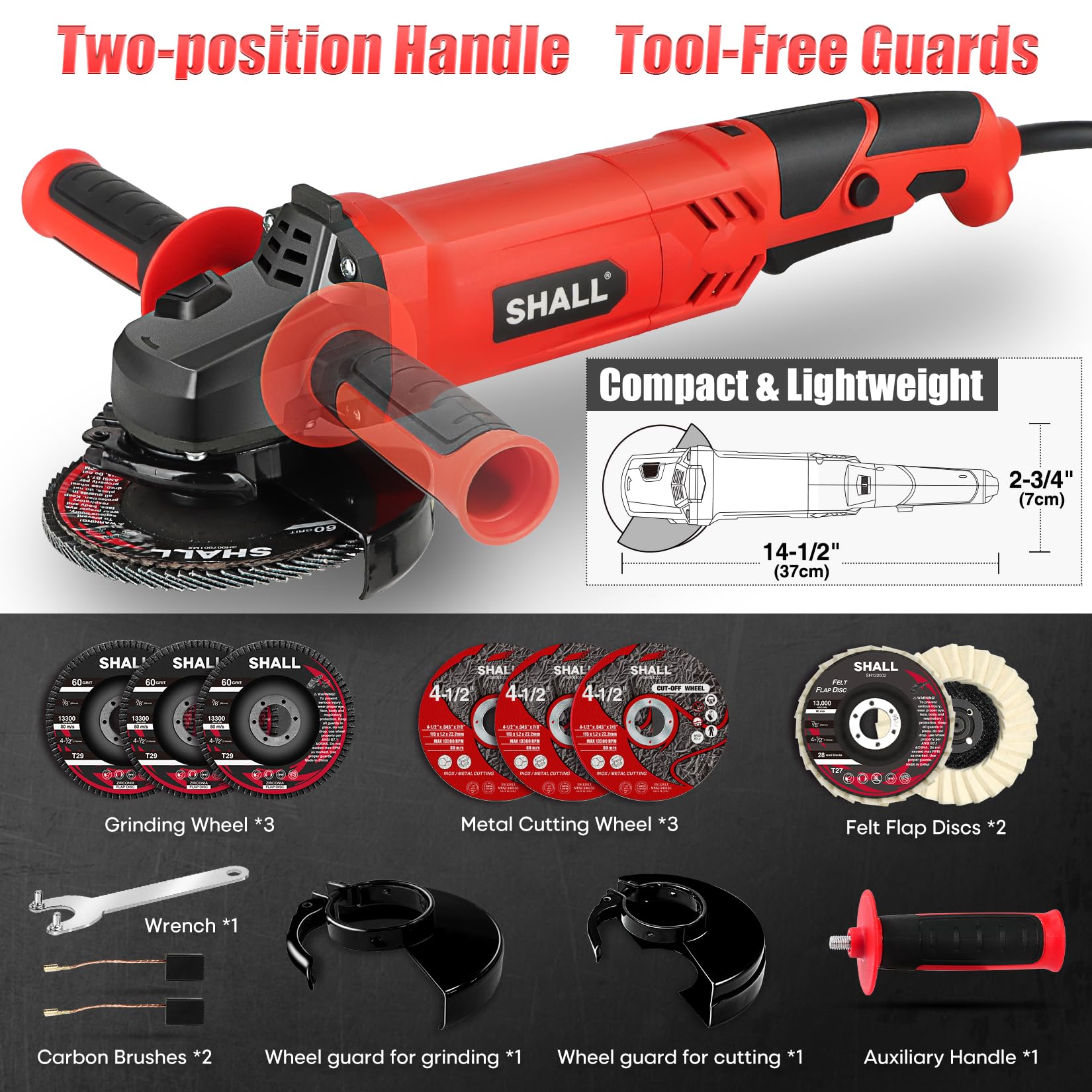 SHALL angle grinder compact and lightweight design reduces fatigue