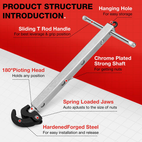 SHALL auto-adjusting jaw grips 3/8 to 1-1/4 inch nuts securely.
