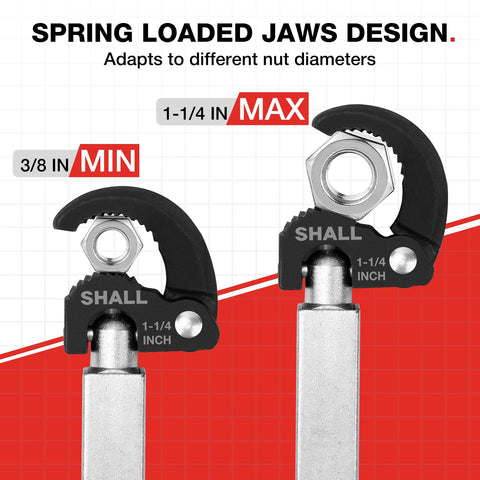 SHALL basin wrench rotatable head for 180-degree reach around obstacles.