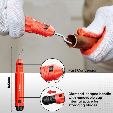 Shall deburring tool and pipe reamer remove burrs quickly.