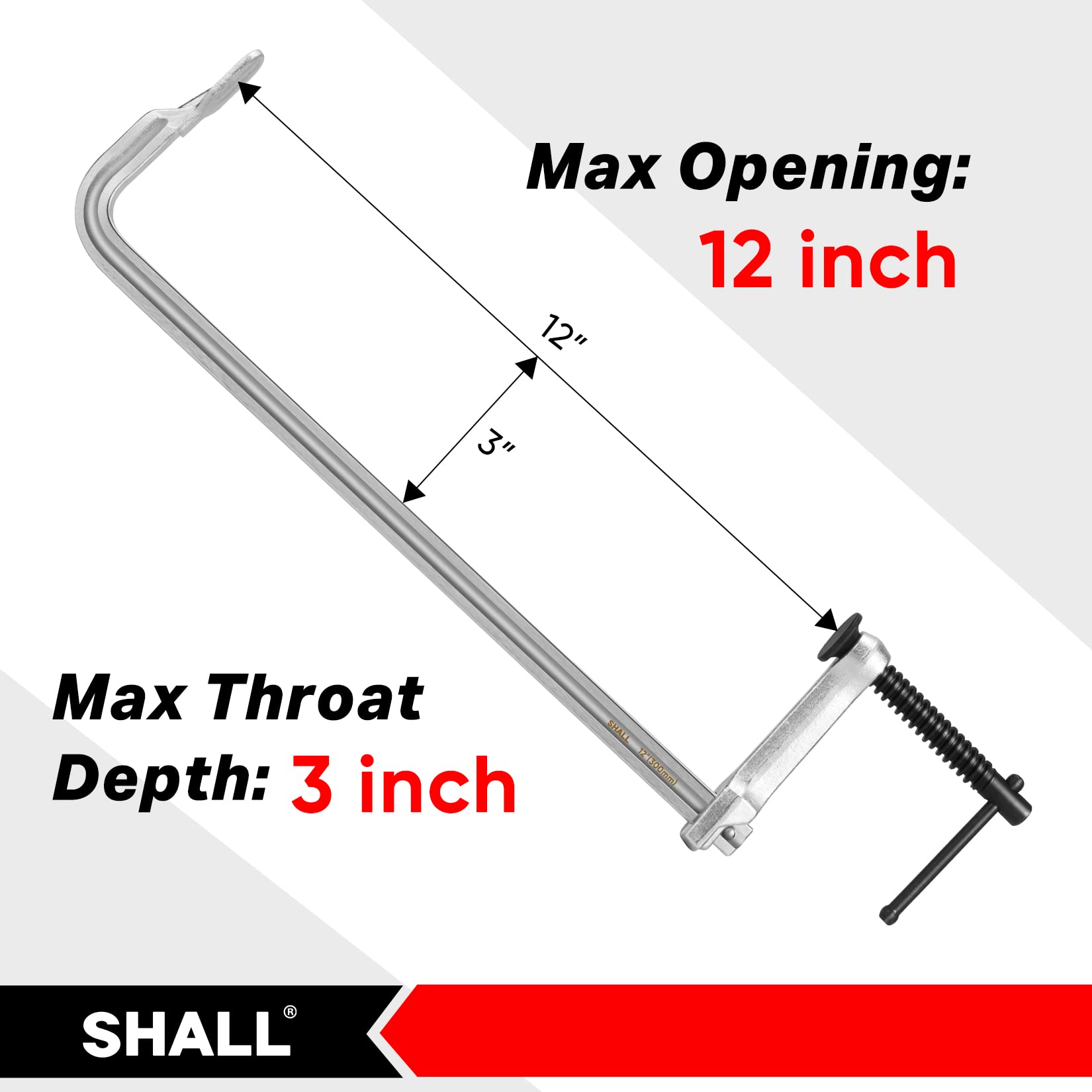 Closeup of SHALl drop-forged steel bar clamp showing rugged, durable construction.