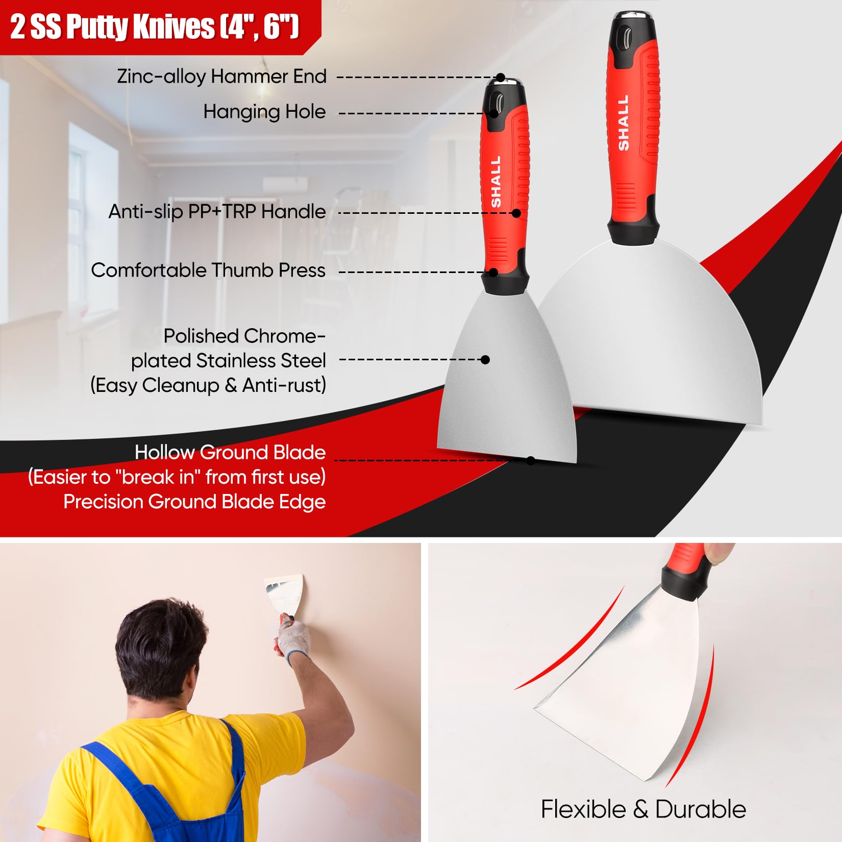 SHALL 8in taping knife for quick joint finishing and neat drywall edges