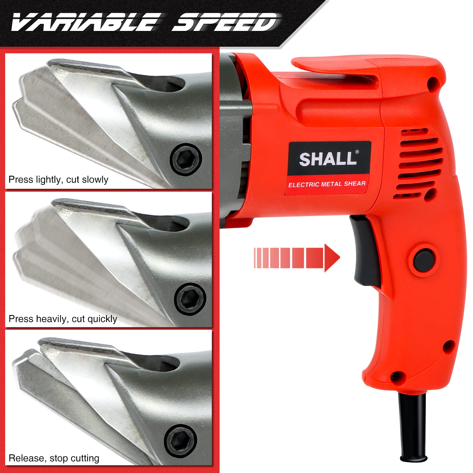 SHALL 6.5 ft power cord provides reach across workshop.